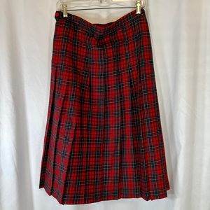 Vintage Tartan Plaid Pleated Midi Skirt